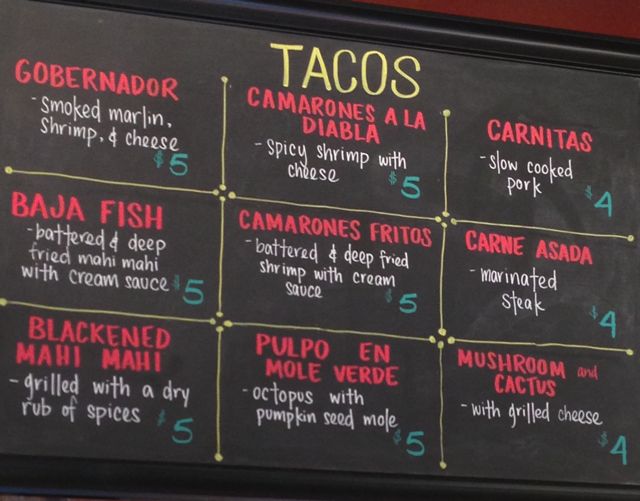 tacos - menu